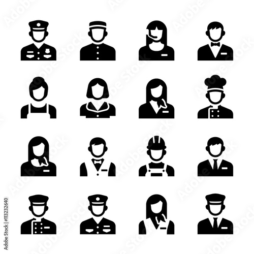 Hotel Service Staff Occupation Avatar Vector Icon Set