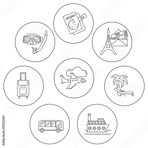 Vector set of travel icons Linear design