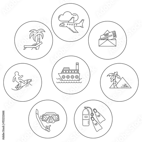 Vector set of travel icons Linear design