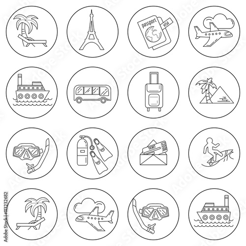 Vector set of travel icons Linear design