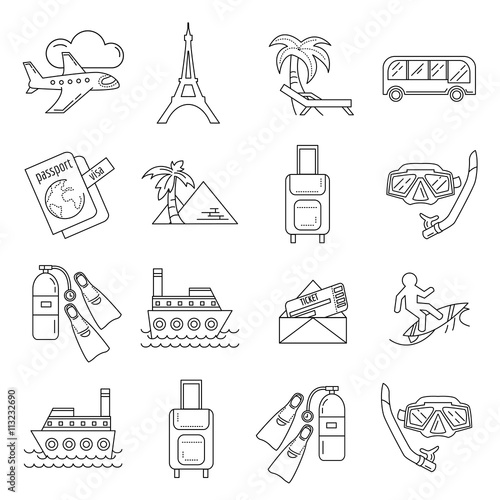 Vector set of travel icons Linear design