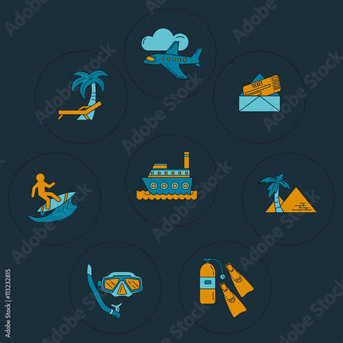 Vector set of travel icons Linear design