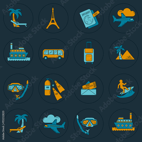 Vector set of travel icons Linear design