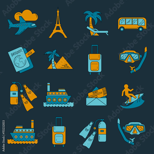 Vector set of travel icons Linear design