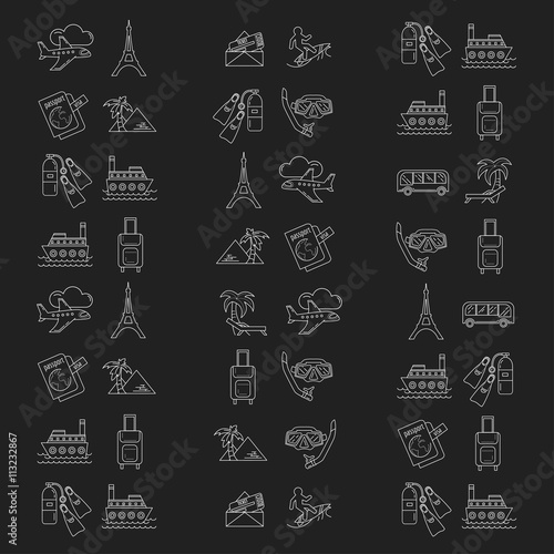 Vector set of travel icons Linear design