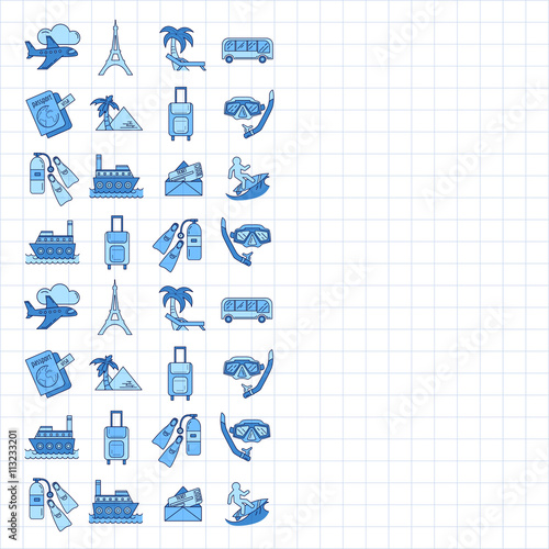 Vector set of travel icons Linear design