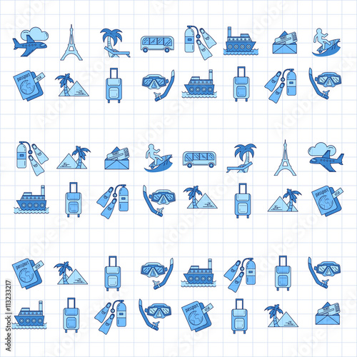 Vector set of travel icons Linear design