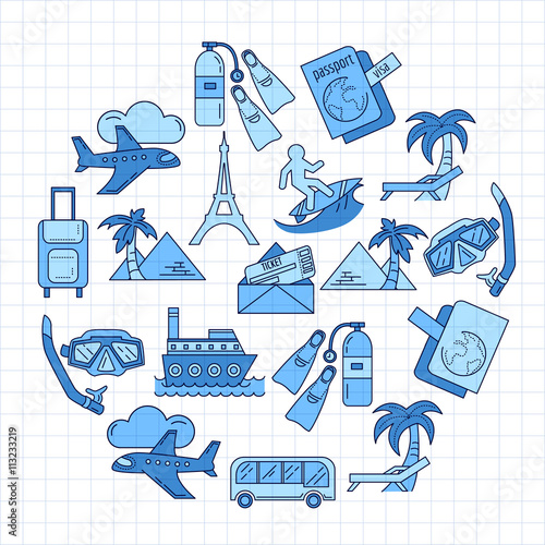 Vector set of travel icons Linear design