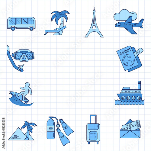 Vector set of travel icons Linear design