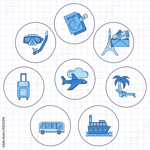 Vector set of travel icons Linear design