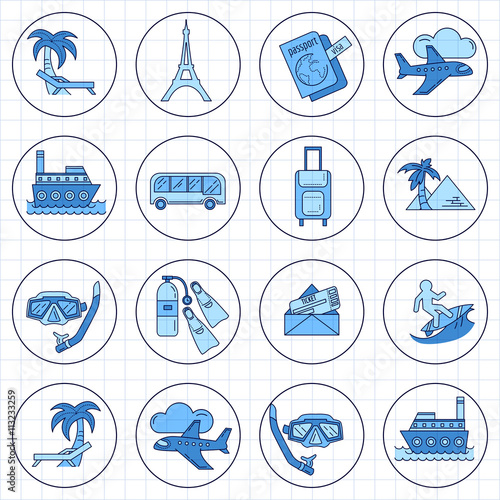Vector set of travel icons Linear design