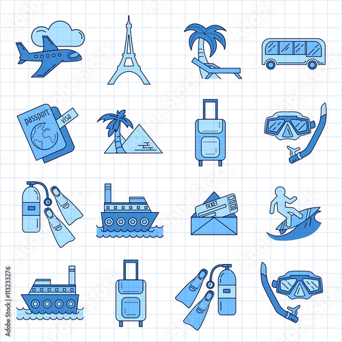Vector set of travel icons Linear design