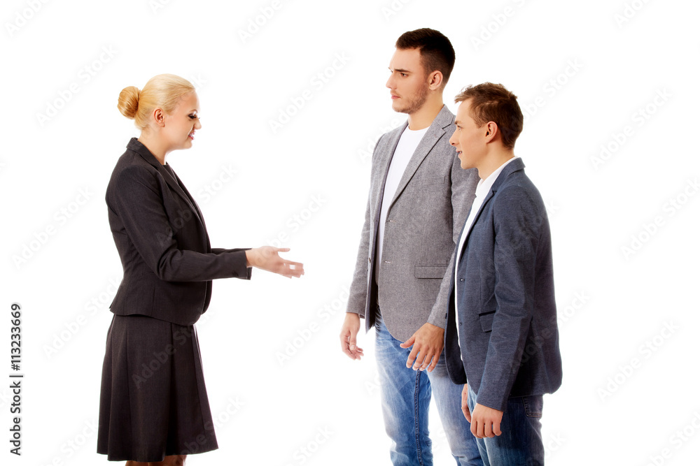 Boss businesswoman screaming at her employees Boss businesswoman screaming at her employees