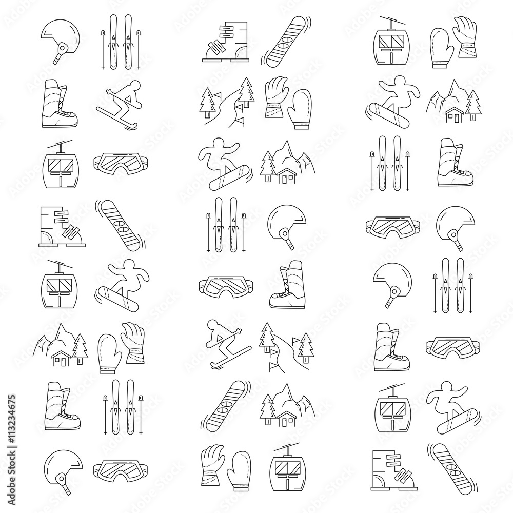 Vector set of snowboard and ski icons Vector set of snowboard and ski icons