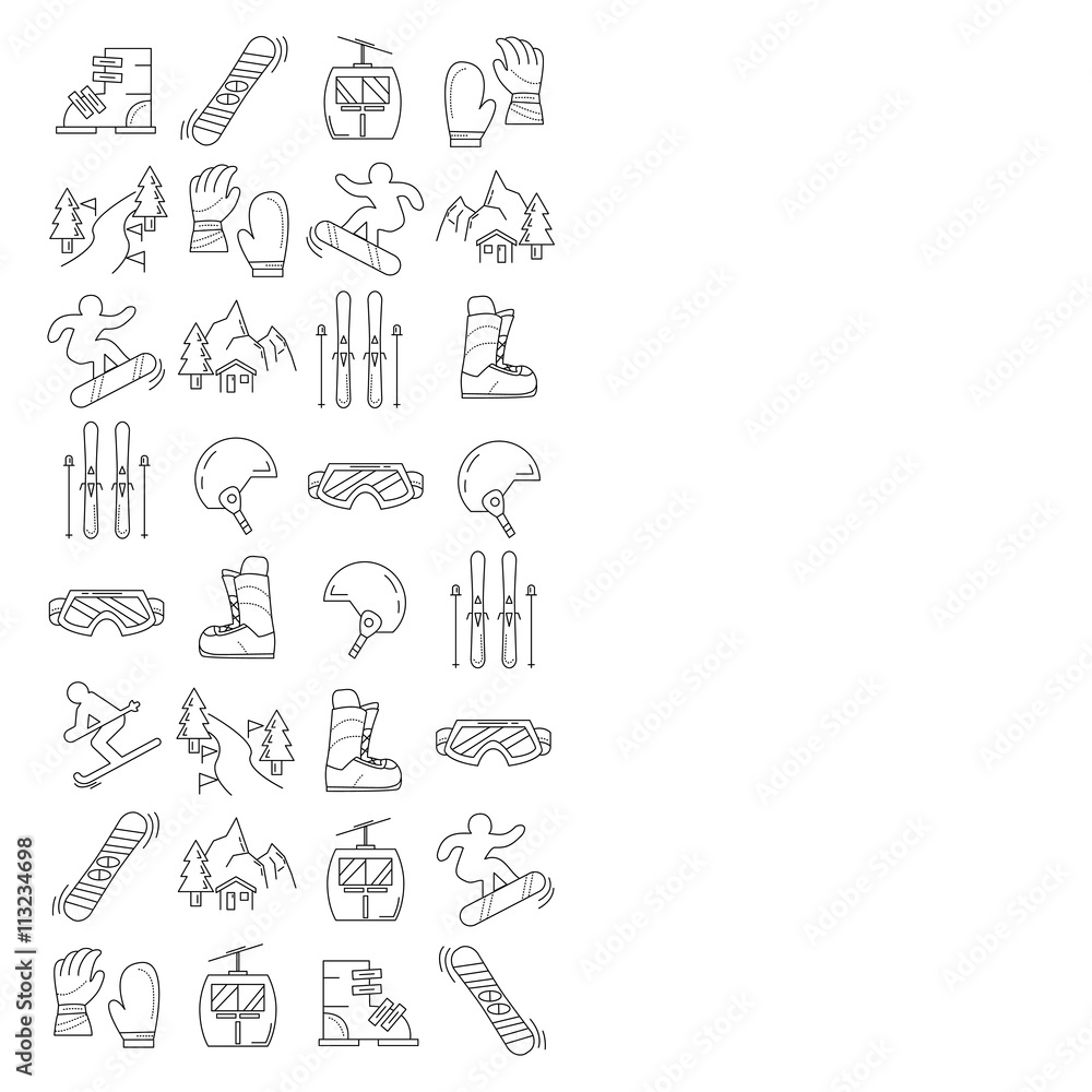 Vector set of snowboard and ski icons Vector set of snowboard and ski icons