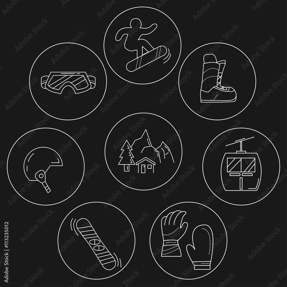 Vector set of snowboard and ski icons Vector set of snowboard and ski icons