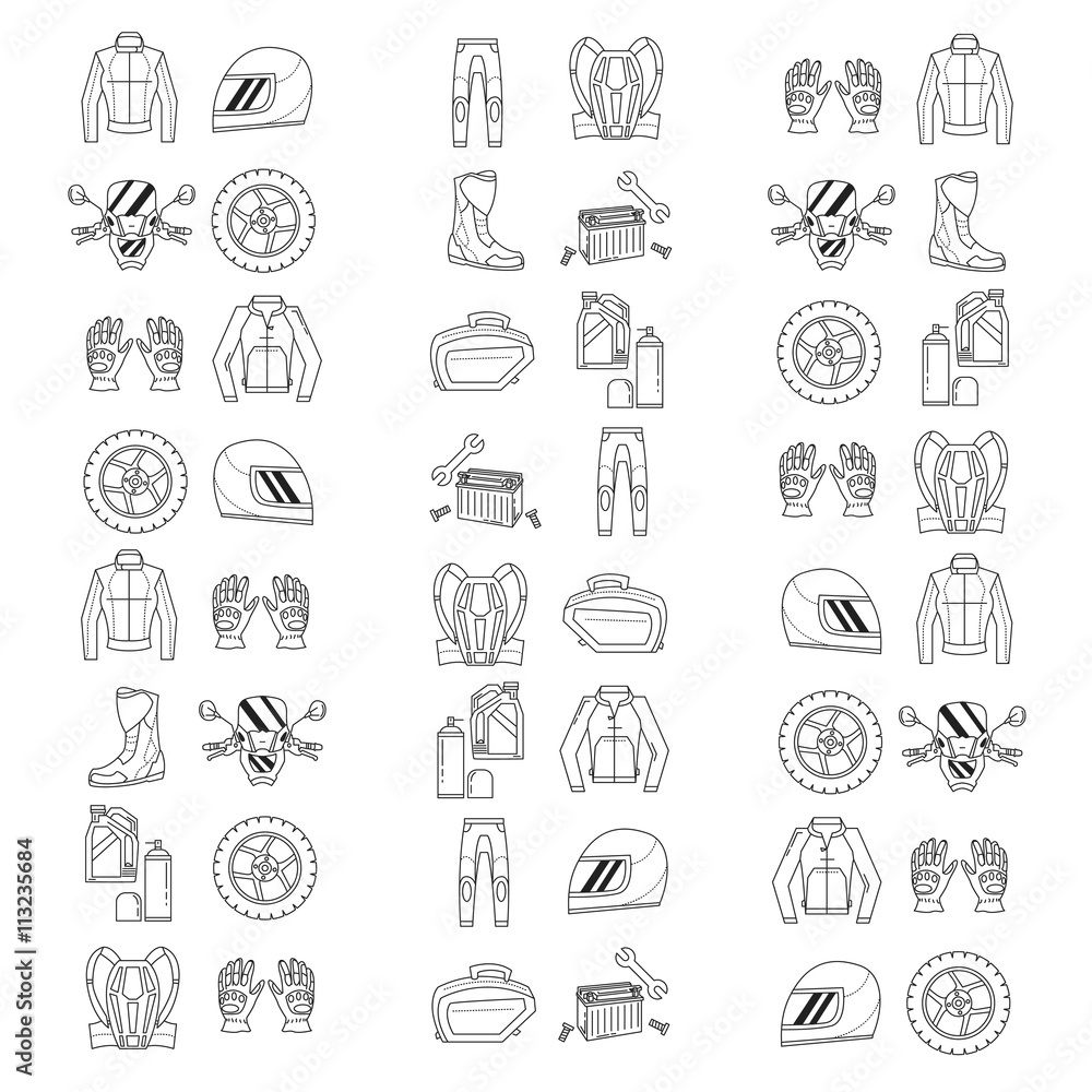 Vector set of linear motorcycle icons Vector set of linear motorcycle icons