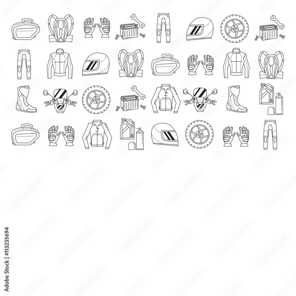 Vector set of linear motorcycle icons Vector set of linear motorcycle icons