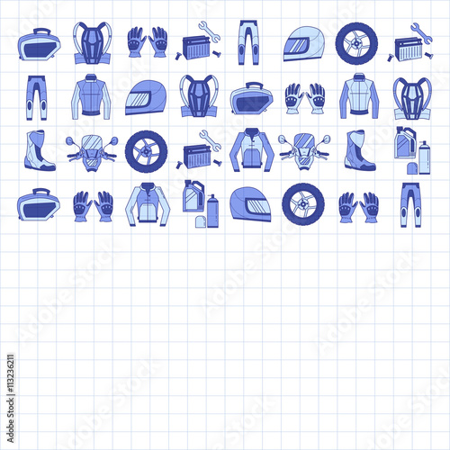 Vector set of linear motorcycle icons