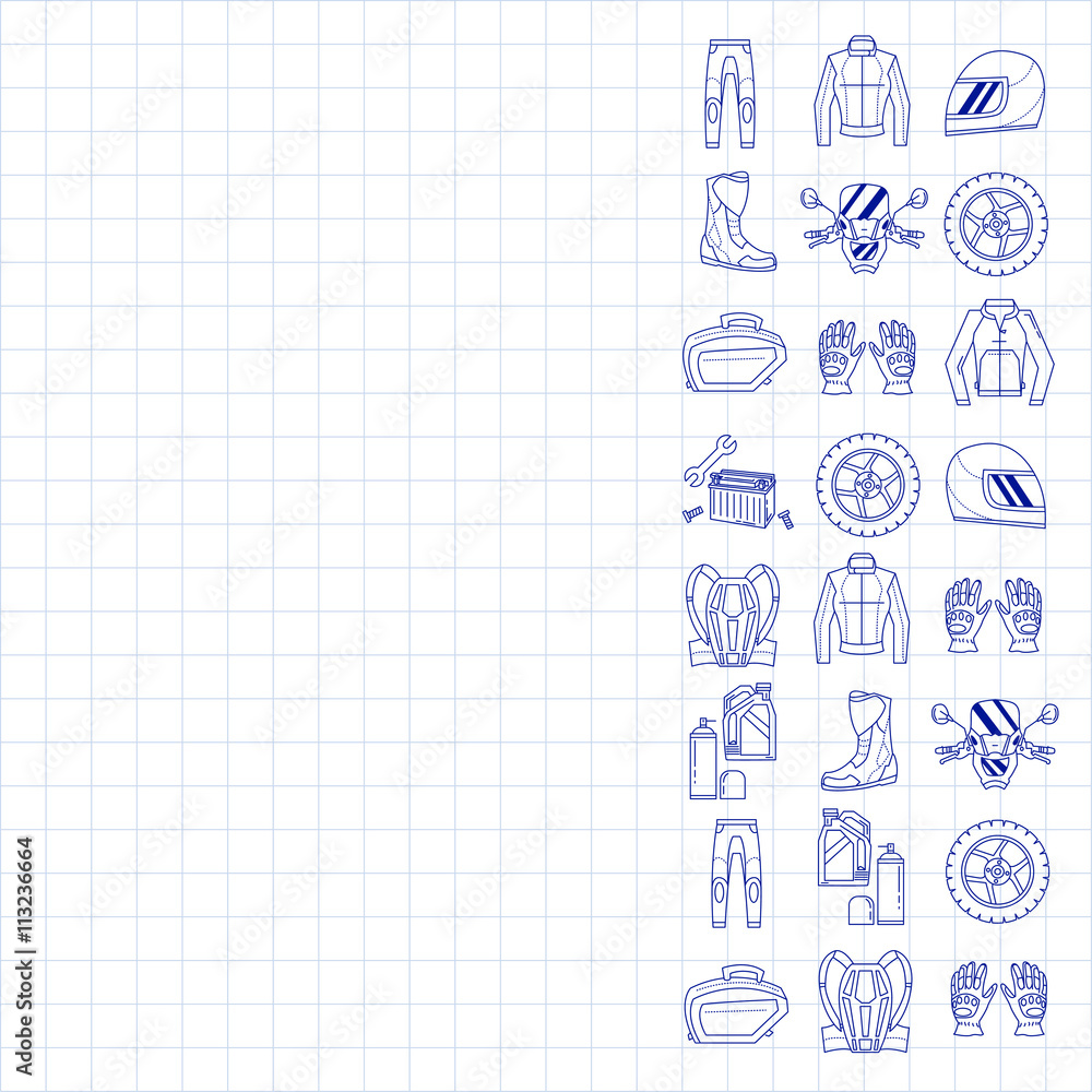 Vector set of linear motorcycle icons Vector set of linear motorcycle icons
