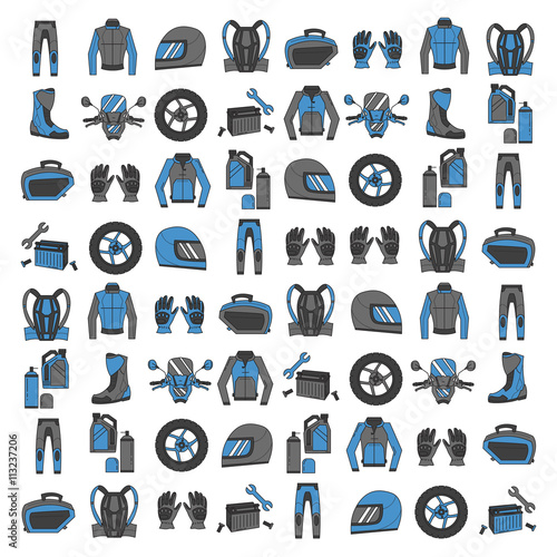 Vector set of linear motorcycle icons