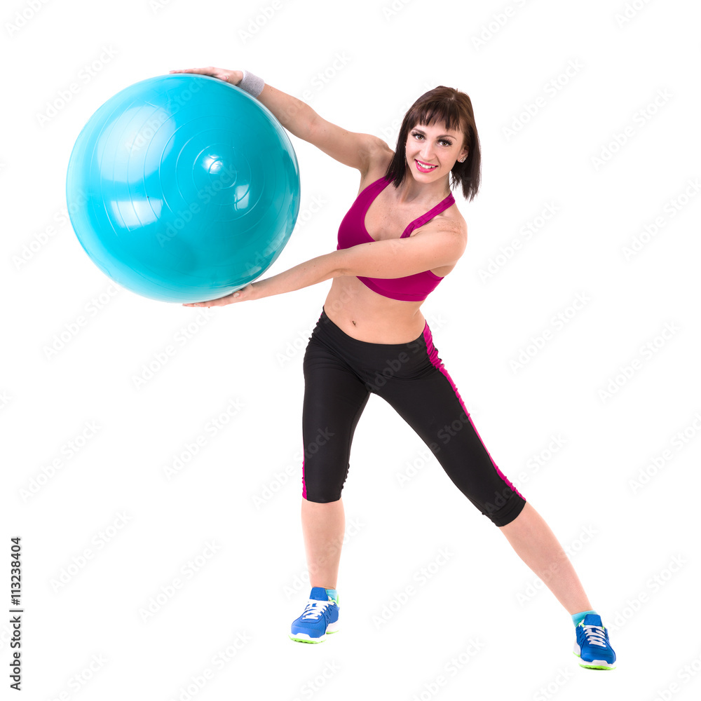 Young smiling woman makes exercise with fitball Young smiling woman makes exercise with fitball