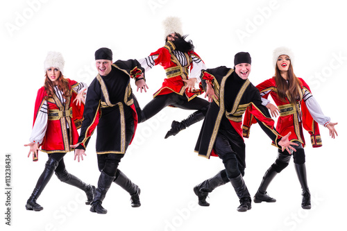 dancer team wearing a folk Caucasian highlander costumes