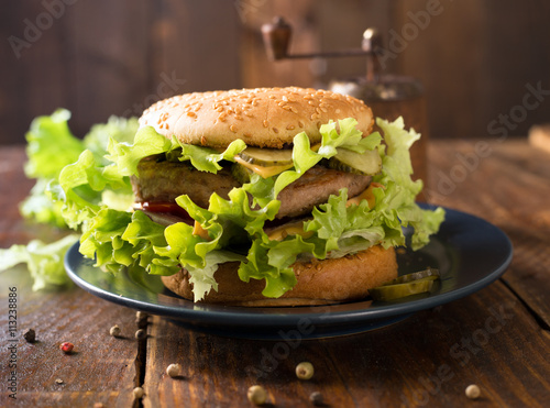 homemade hamburger with fresh vegetables