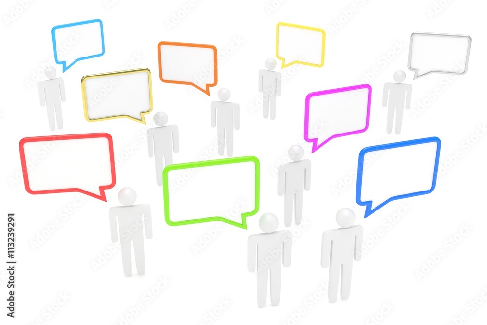 people with talk bubbles isolated over a white background. 3d rendering. people with talk bubbles isolated over a white background. 3d rendering.