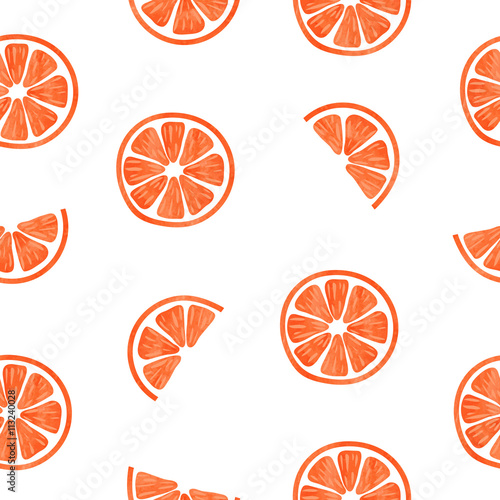 Orange slices seamless pattern. Vector repeating background with watercolor orange slices isolated on white. Citrus wallpaper. 