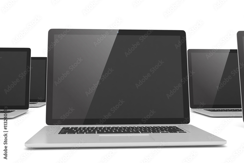 Fototapeta premium many laptop on white background. 3d rendering.