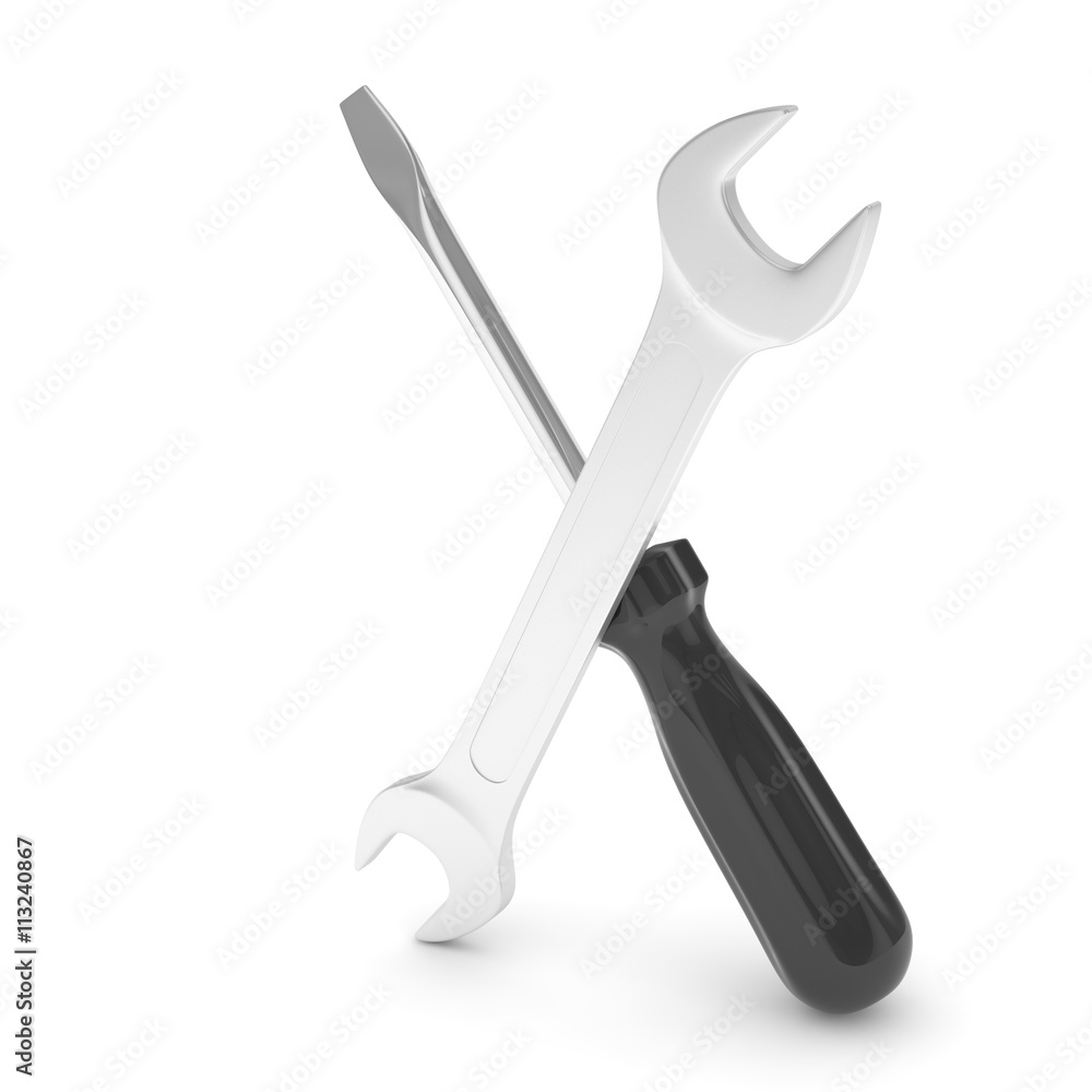 3D Illustration Wrench and screwdriver, service concept 3D Illustration Wrench and screwdriver, service concept