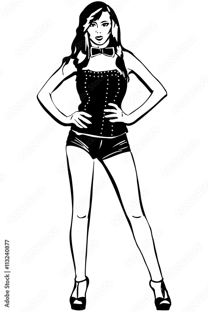 vector sketch of leggy brunette in short shorts vector sketch of leggy brunette in short shorts