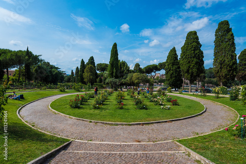 Canvas Print A visit to the municipal Rose Garden in Rome (in italian Roseto comunale), a public park on the Aventine Hill, between the Orange Garden and the Circus Maximus