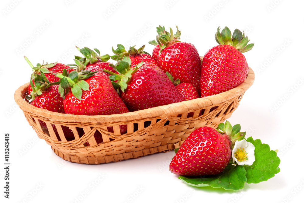 strawberries in a wicker basket isolated on white background strawberries in a wicker basket isolated on white background