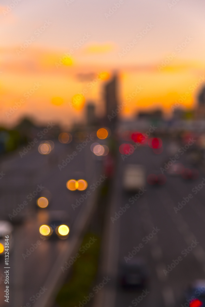City sunset blurry bokeh background