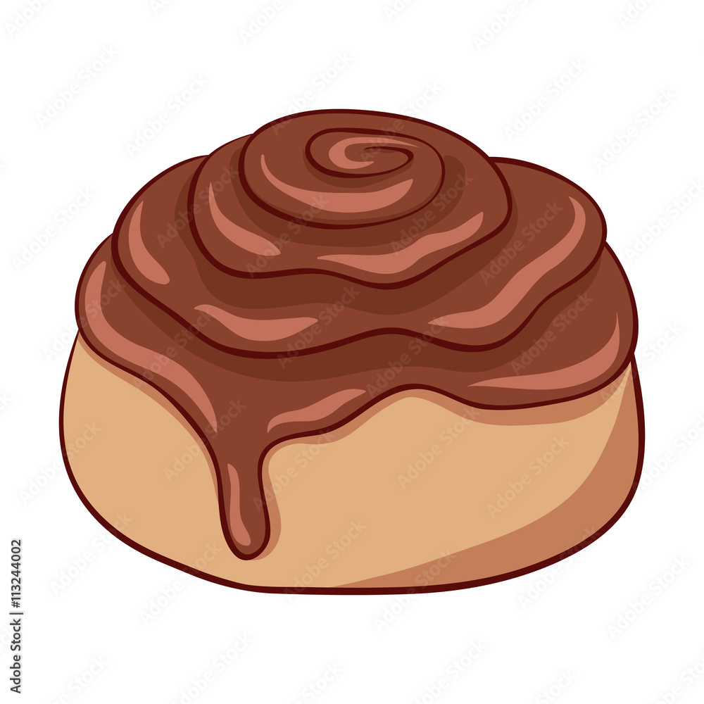 Freshly baked cinnamon roll with sweet chocolate frosting. Vector illustration. Freshly baked cinnamon roll with sweet chocolate frosting. Vector illustration.