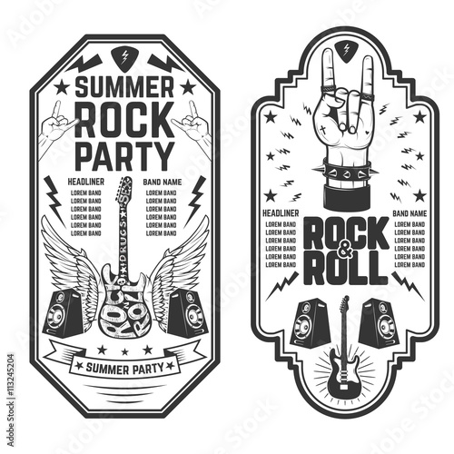 Rock and roll party flyer template. Vector illustration