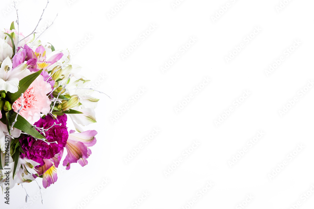 Bouquet from pink and purple gillyflowers with alstroemeria