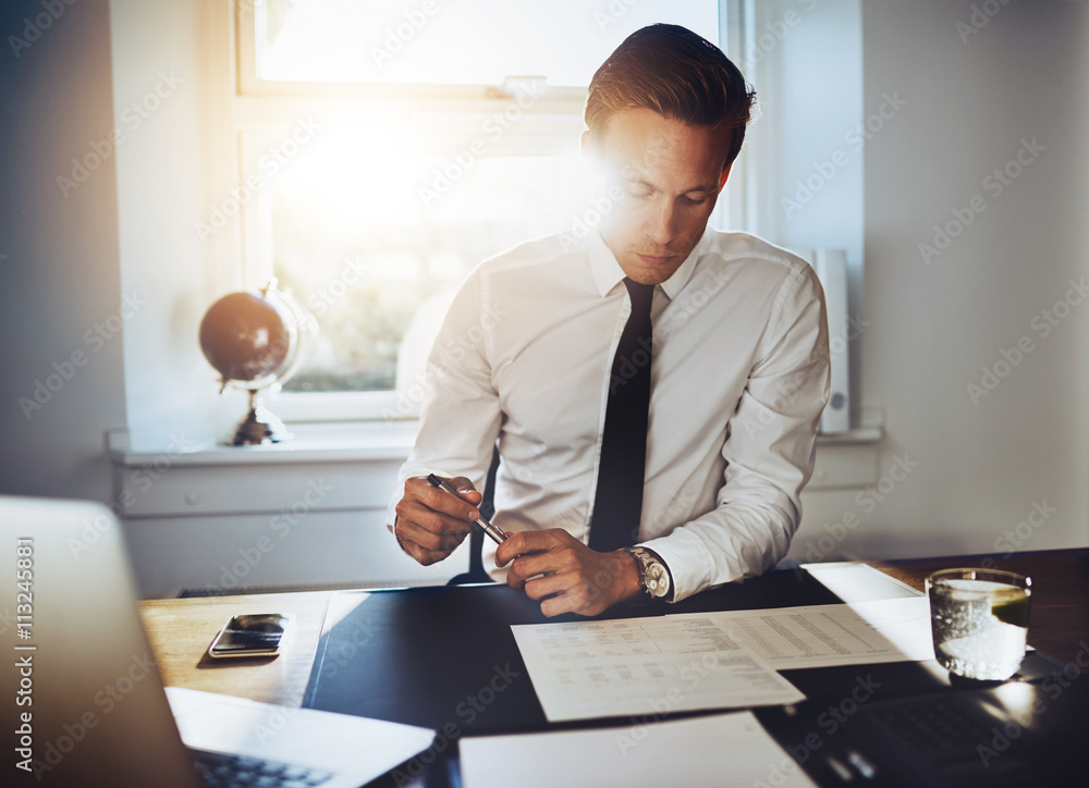 Fototapeta premium Executive business man working at desk