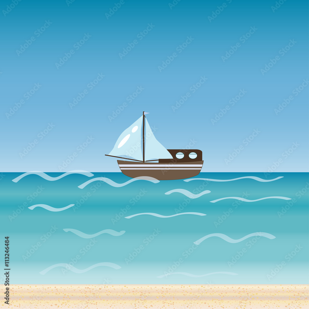 Fototapeta premium Water transport travel ship across sea river ocean. 