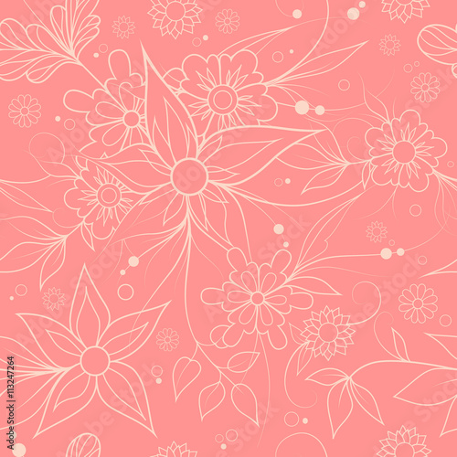 Pink seamless floral repeating pattern for textile or wallpaper.
