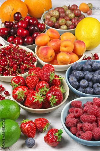 Various fruits on wood