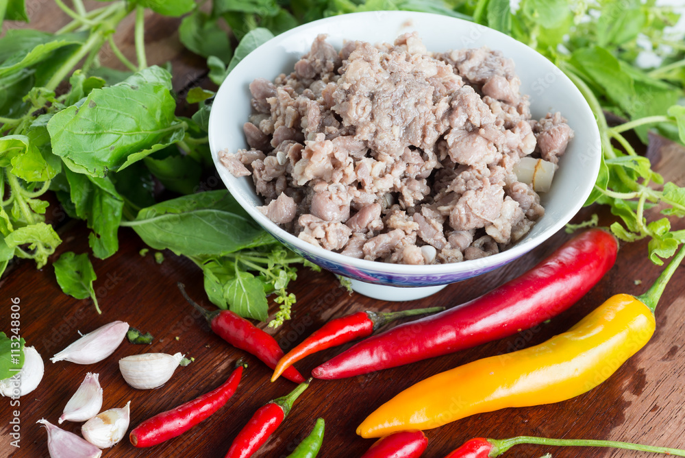 Food series : Ingredients of stir fry basil with meat, Thai food Food series : Ingredients of stir fry basil with meat, Thai food