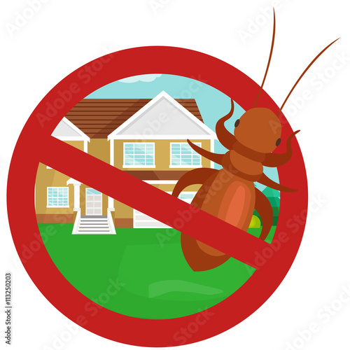 Pest control concept with insects exterminator silhouette flat vector illustration