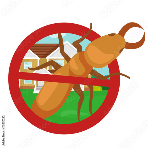 Pest control concept with insects exterminator silhouette flat vector illustration