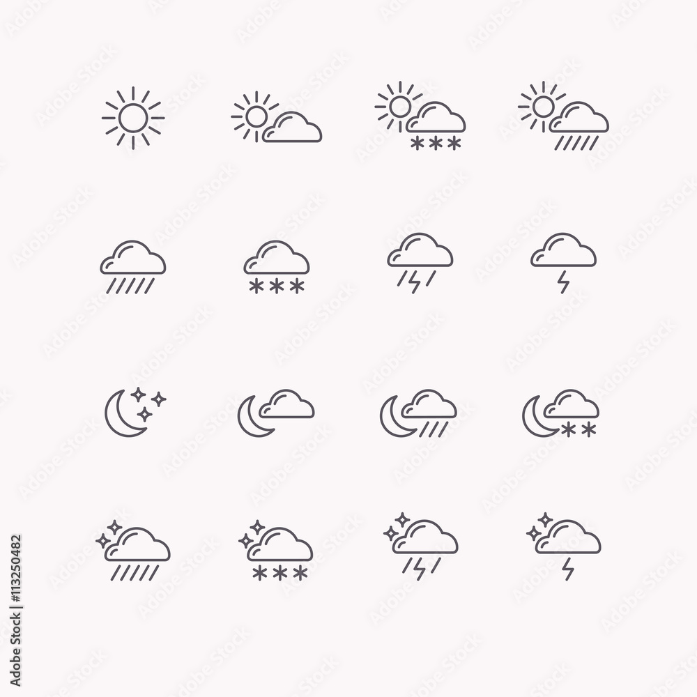 Set of vector line icons weather. Set of vector line icons weather.