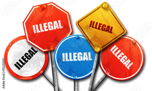 illegal, 3D rendering, rough street sign collection