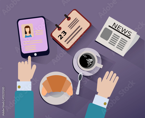 Desktop breakfast to start the day. Business lunch