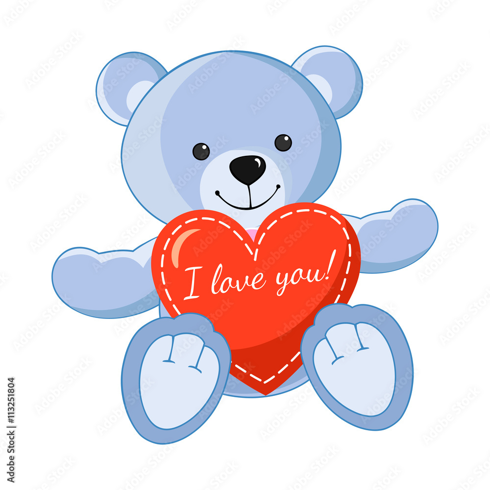 Naklejka premium Bear, teddy, toy. Red heart with the inscription 